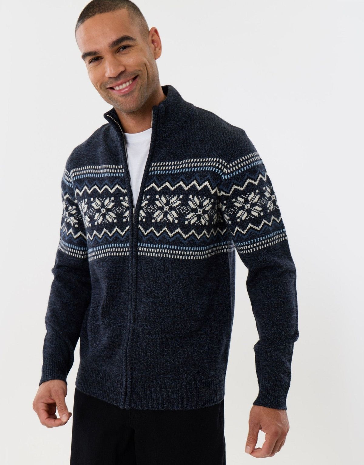 Men's Fair Isle Snowflake Christmas Cardigan Zip Up