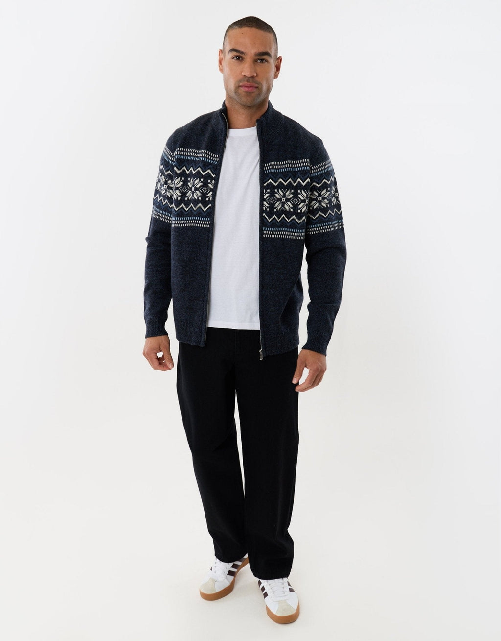 Men's Fair Isle Snowflake Christmas Cardigan Zip Up