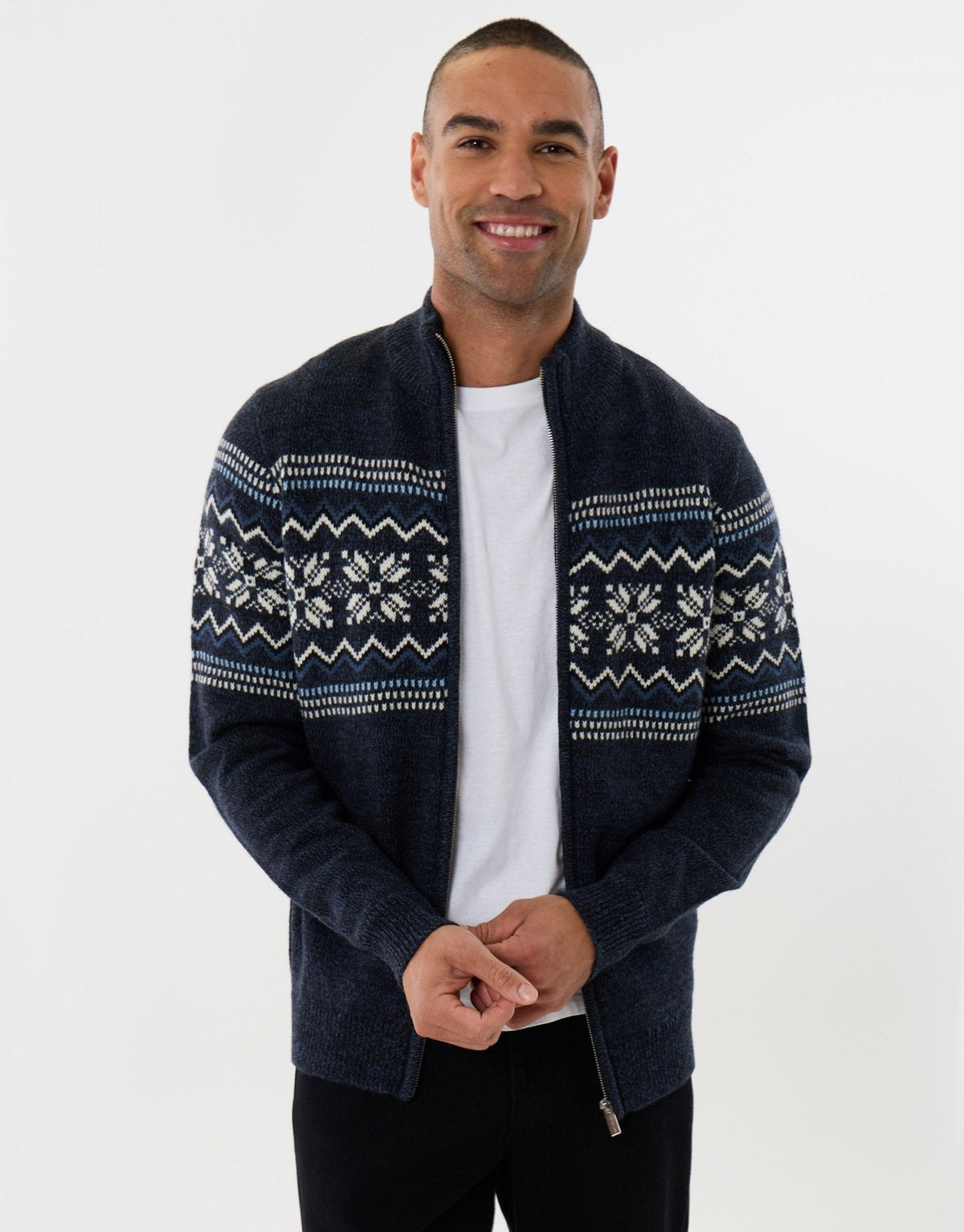 Men's Fair Isle Snowflake Christmas Cardigan Zip Up