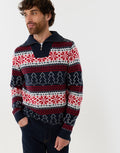 Men's Fair Isle Christmas Sweater Quarter Zip in Navy