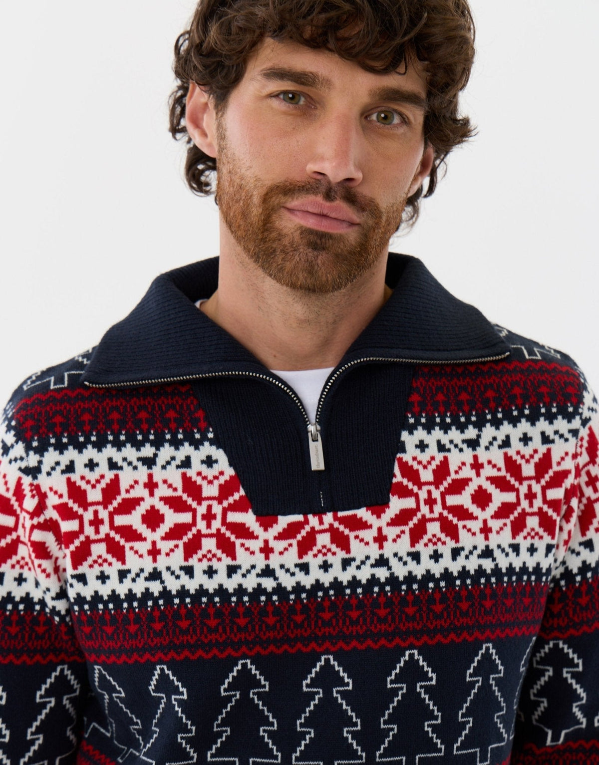 Men's Fair Isle Christmas Sweater Quarter Zip in Navy