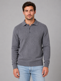 Men's Fine Knit Long Sleeve Polo Sweater