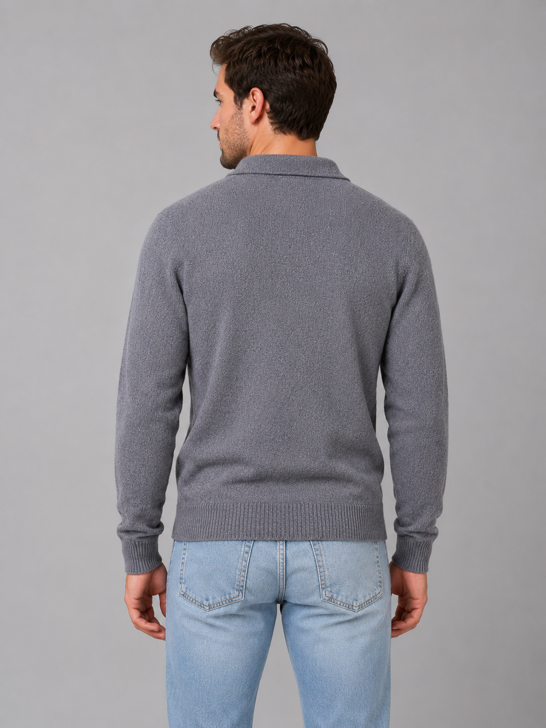Men's Fine Knit Long Sleeve Polo Sweater