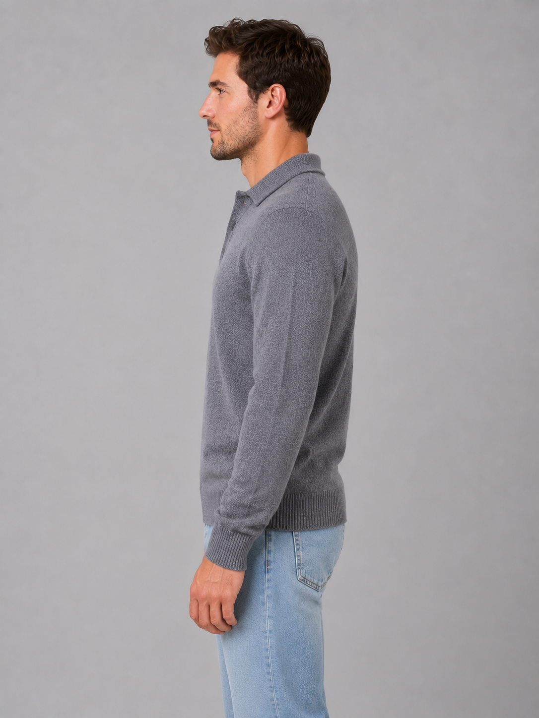 Men's Fine Knit Long Sleeve Polo Sweater