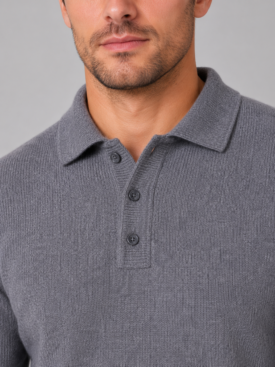 Men's Fine Knit Long Sleeve Polo Sweater