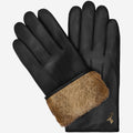 Men's Rabbit Fur Lined Leather Touchscreen Gloves in Black