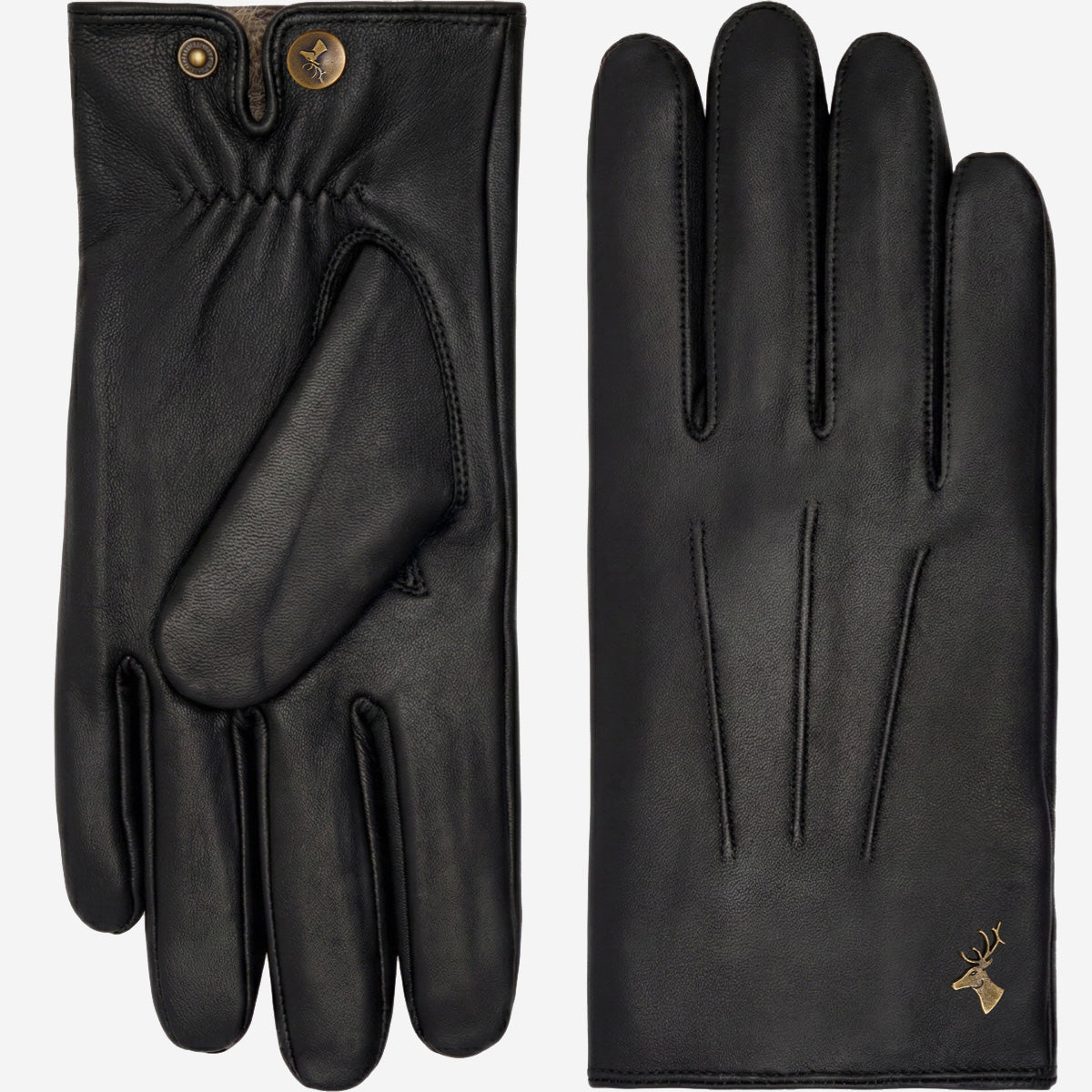 Men's Rabbit Fur Lined Leather Touchscreen Gloves in Black