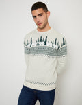 Men's Fair Isle Snowy Village Christmas Sweater Crew Neck