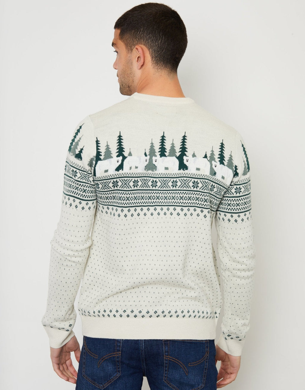 Men's Fair Isle Snowy Village Christmas Sweater Crew Neck