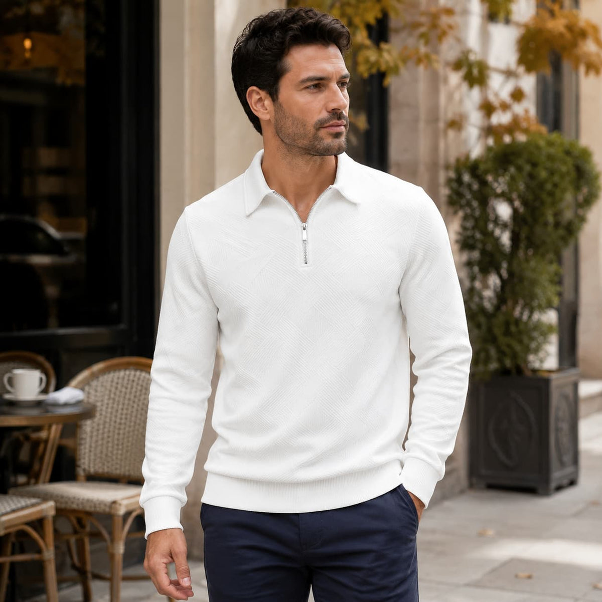 Men's Jacquard Half-Zip Polo Collar Sweater