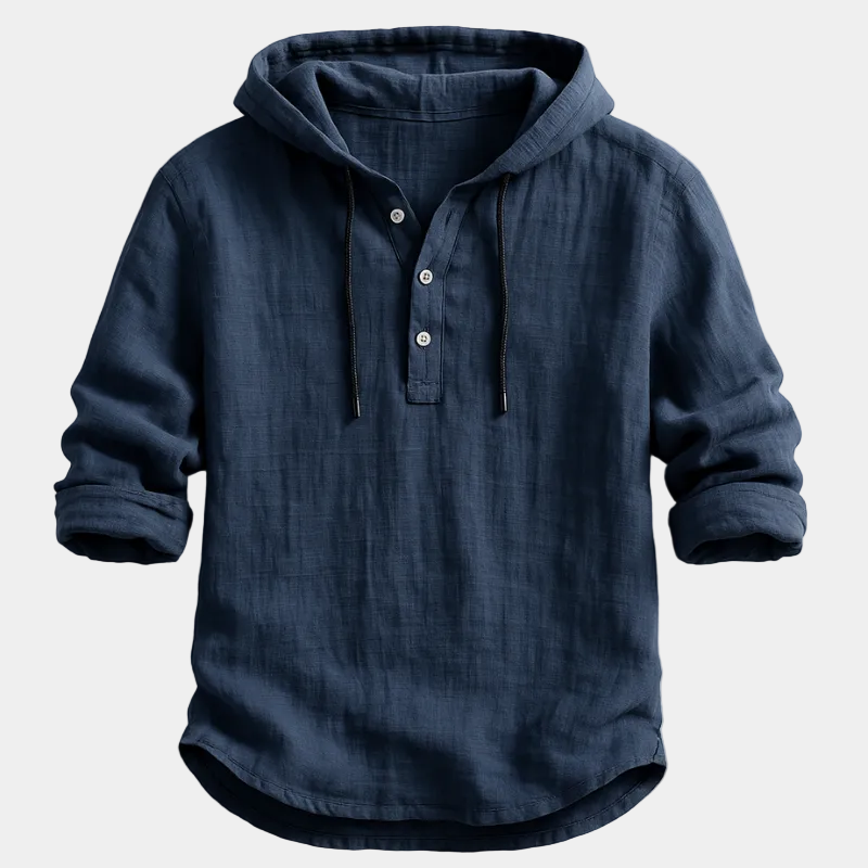 Men's Hooded Henley Shirt with Drawstring