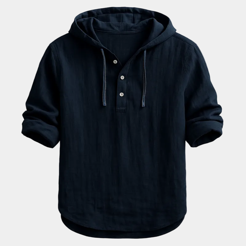 Men's Hooded Henley Shirt with Drawstring