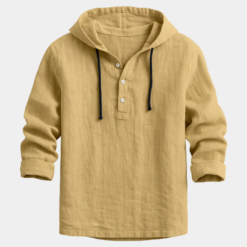 Men's Hooded Henley Shirt with Drawstring