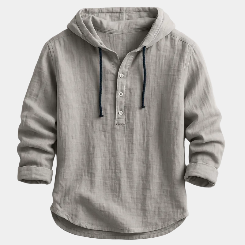 Men's Hooded Henley Shirt with Drawstring