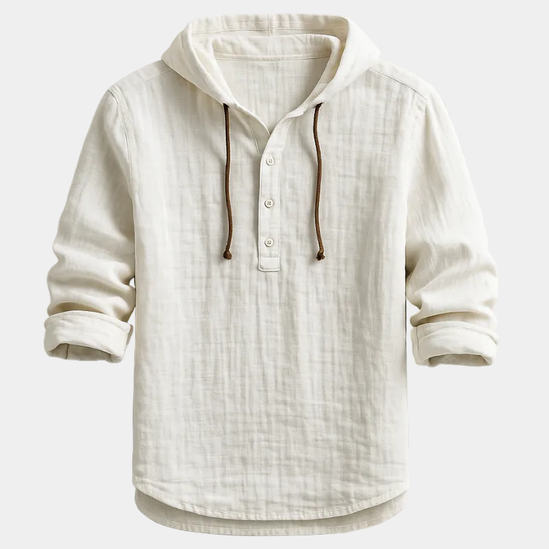 Men's Hooded Henley Shirt with Drawstring