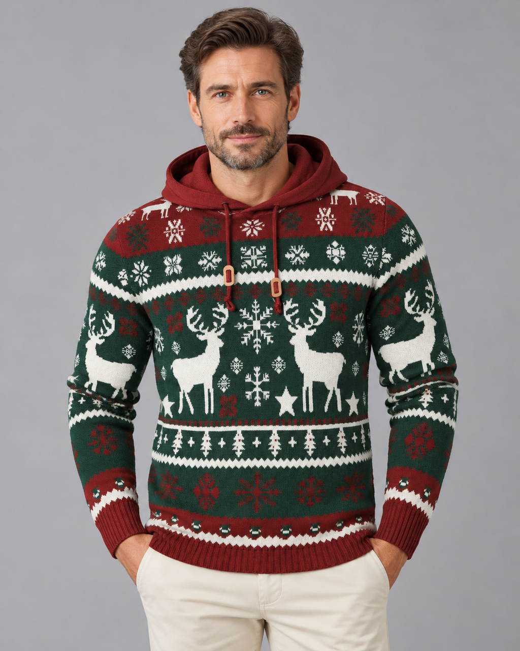 Men's Fair Isle Reindeer Christmas Sweater Hooded