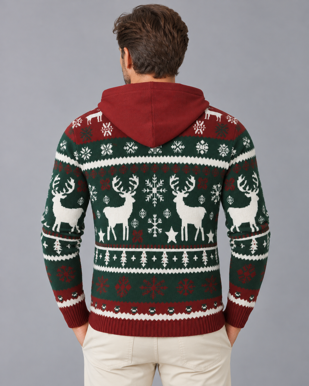 Men's Fair Isle Reindeer Christmas Sweater Hooded