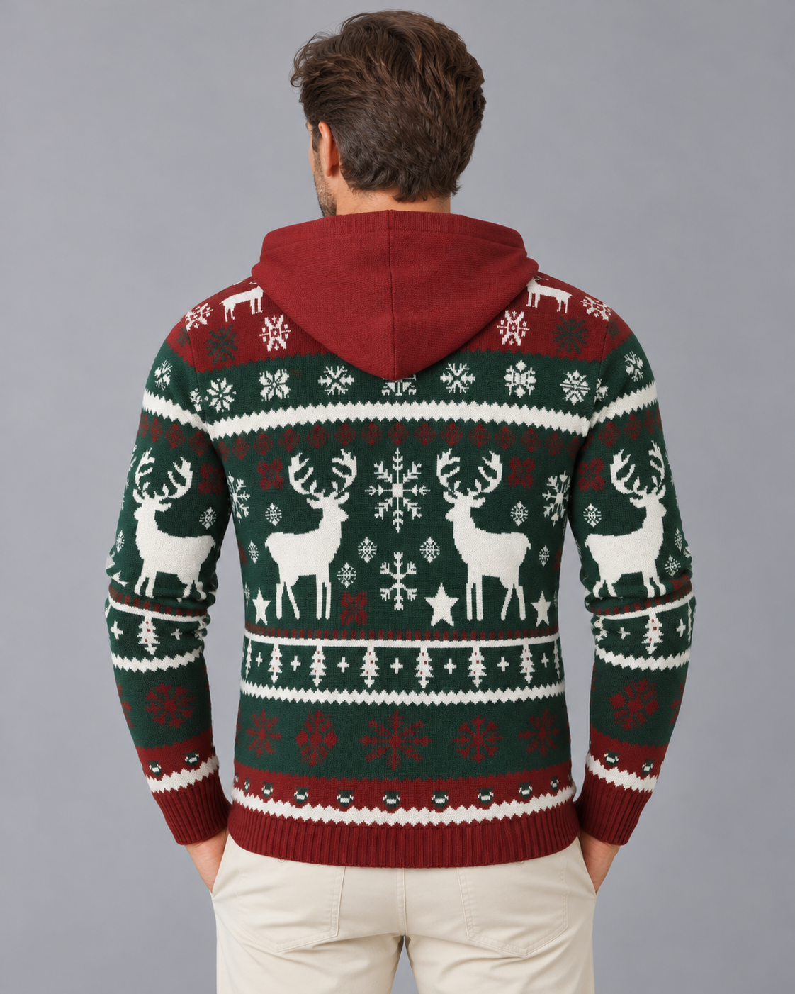 Men's Fair Isle Reindeer Christmas Sweater Hooded