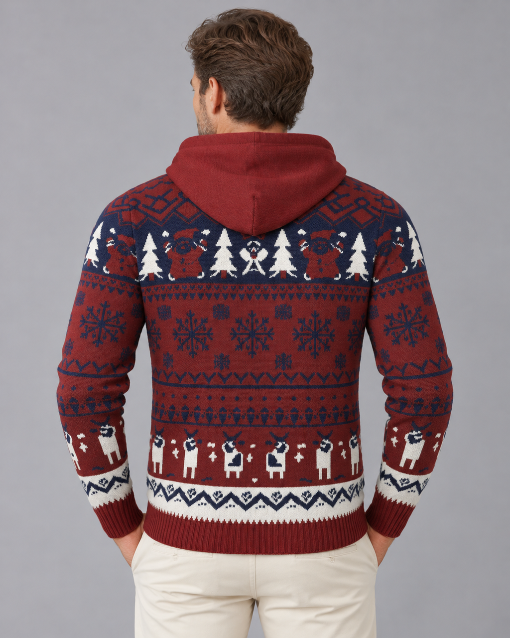 Men's Fair Isle Reindeer Christmas Sweater Hooded