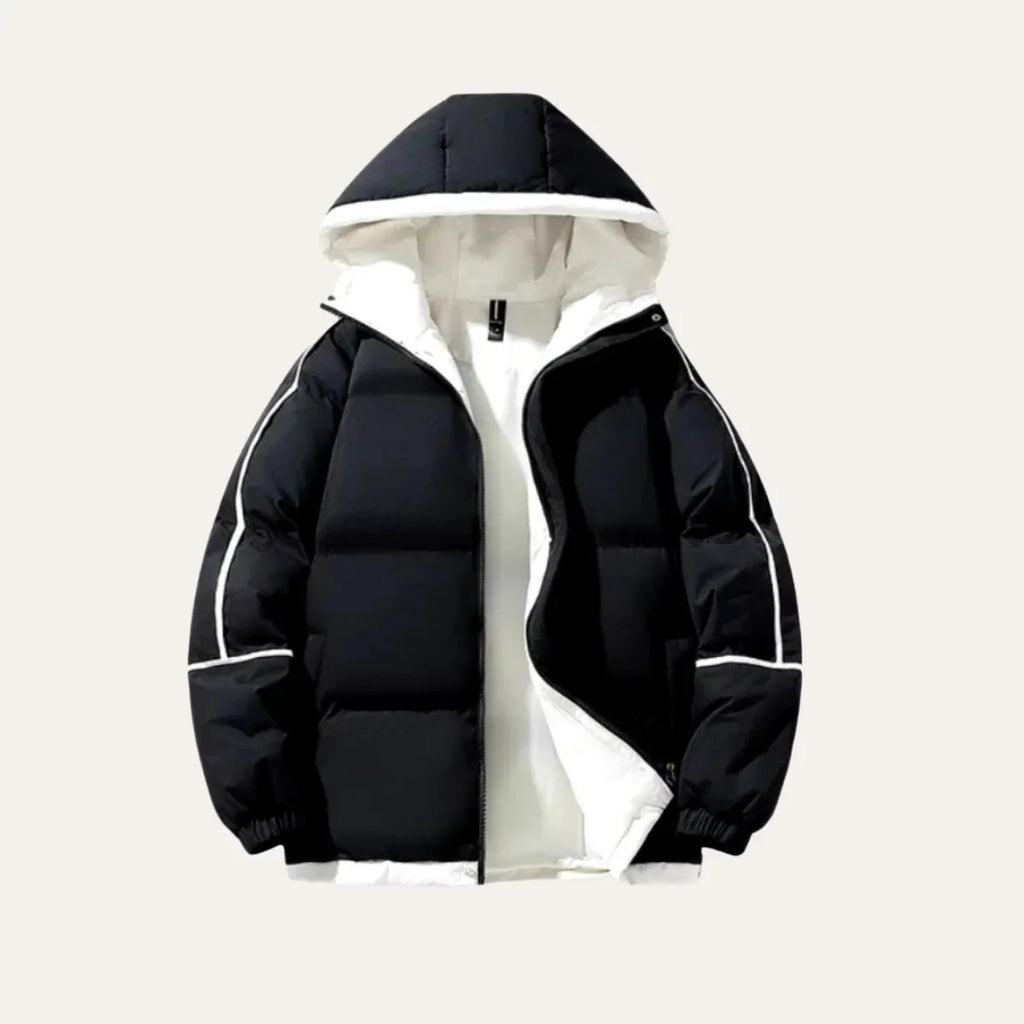 Men's Hooded Puffer Jacket with Contrast Piping