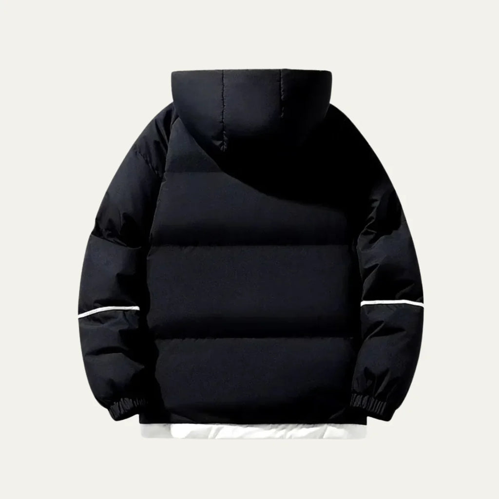 Men's Hooded Puffer Jacket with Contrast Piping