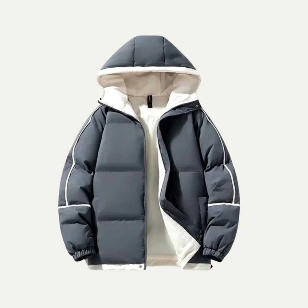 Men's Hooded Puffer Jacket with Contrast Piping