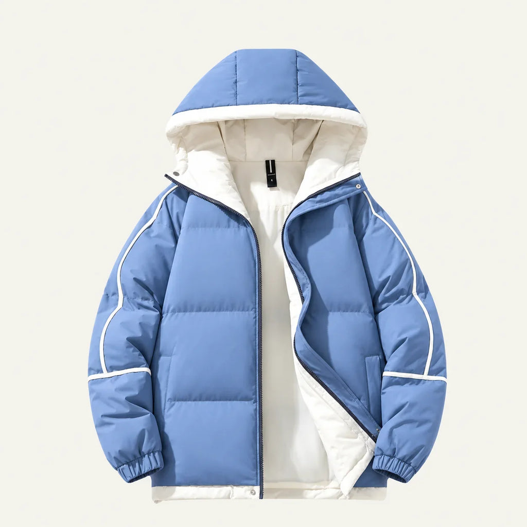 Men's Hooded Puffer Jacket with Contrast Piping