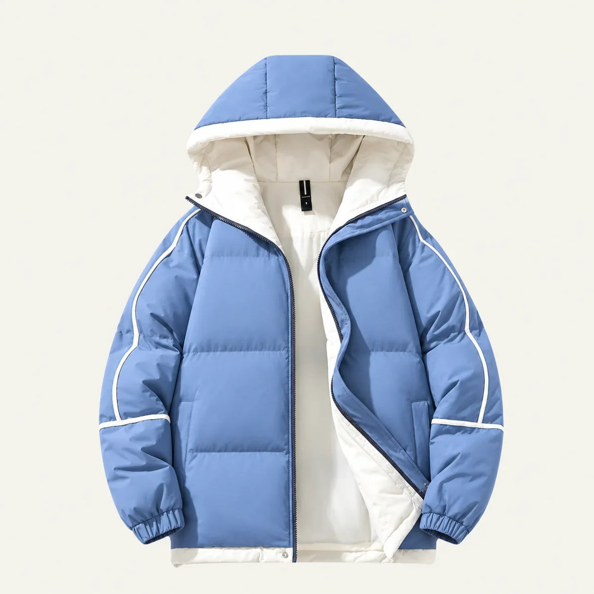 Men's Hooded Puffer Jacket with Contrast Piping
