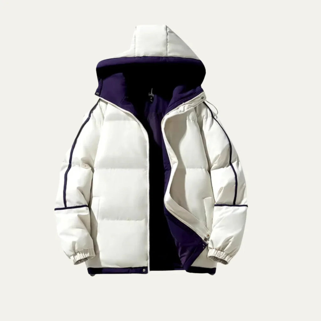 Men's Hooded Puffer Jacket with Contrast Piping