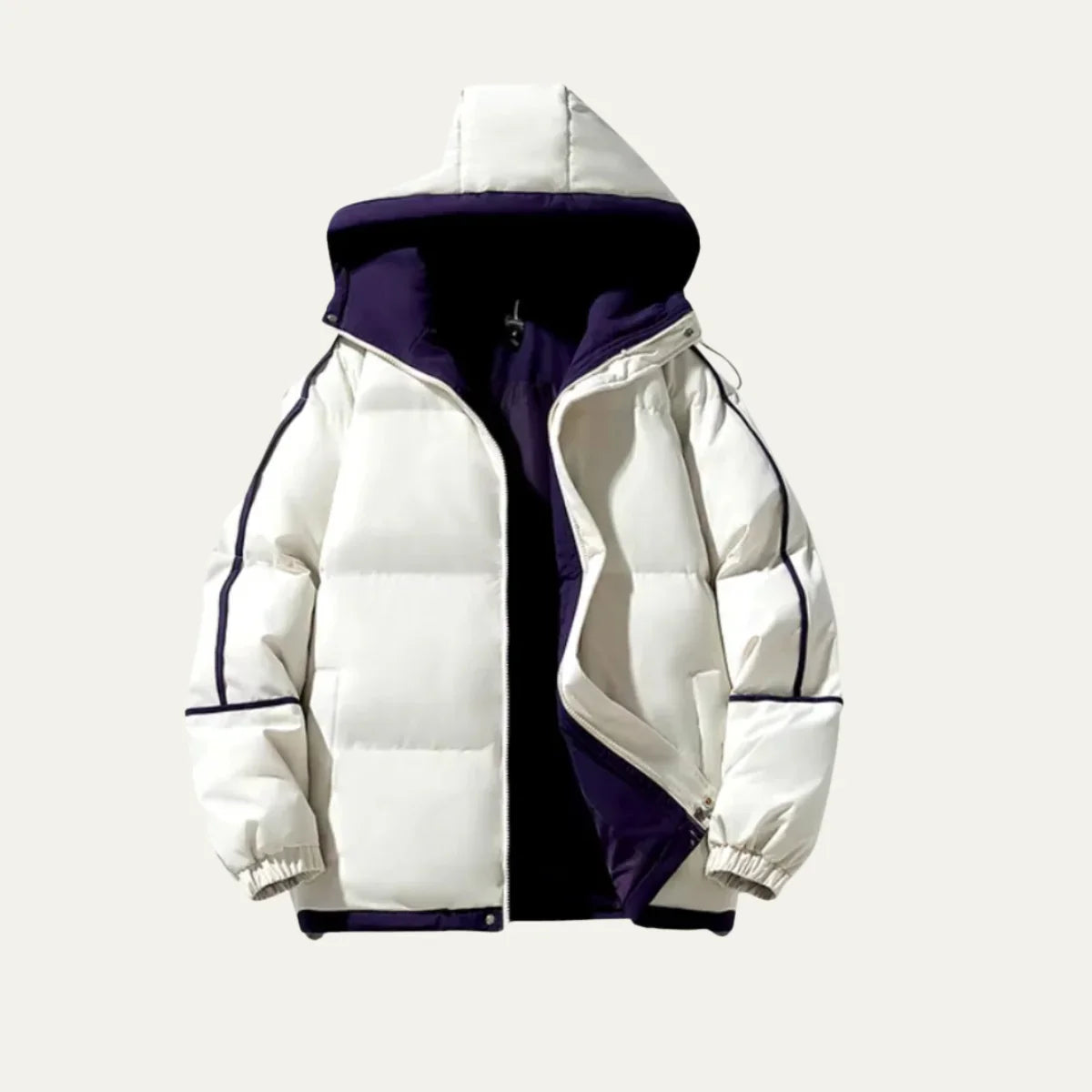 Men's Hooded Puffer Jacket with Contrast Piping