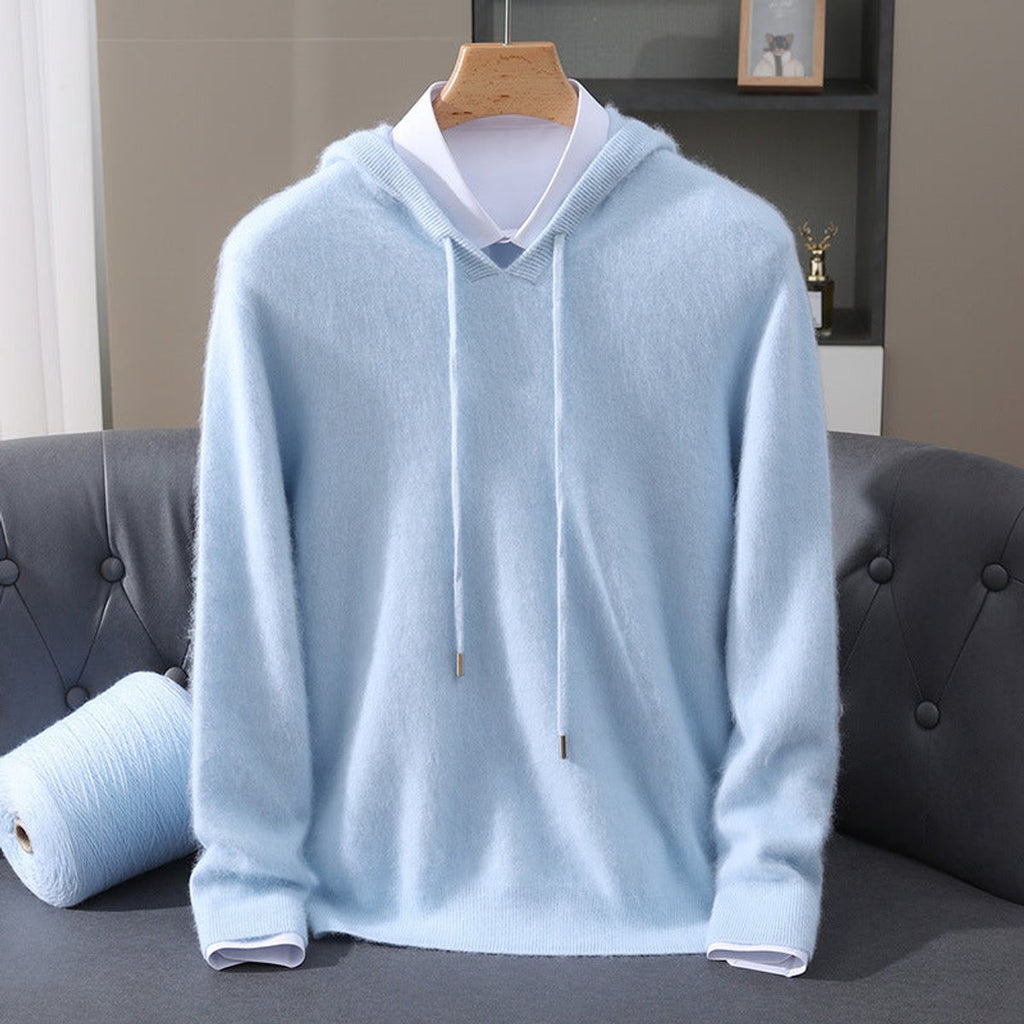 Men's Knit Hoodie Sweater with Drawstring Hood