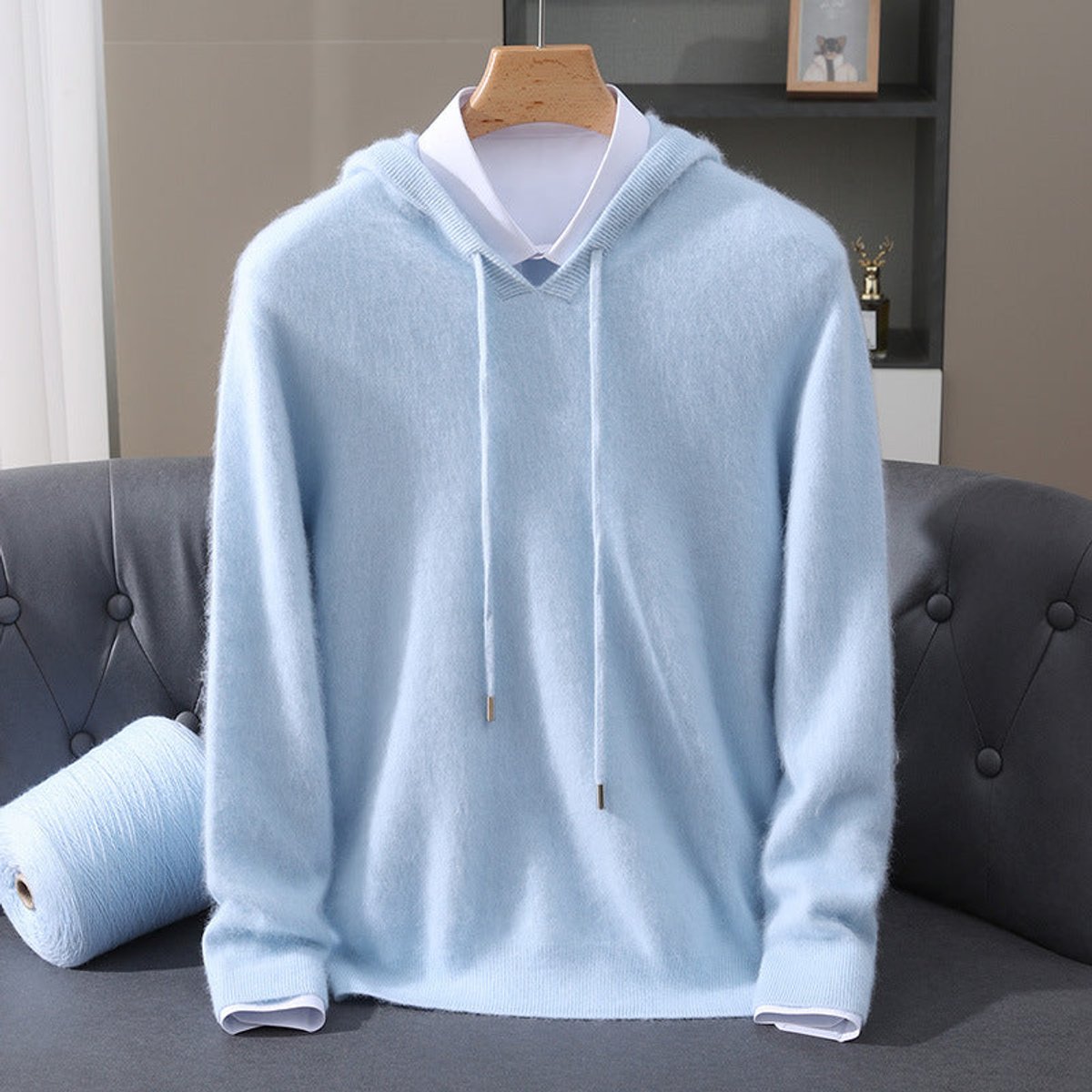 Men's Knit Hoodie Sweater with Drawstring Hood