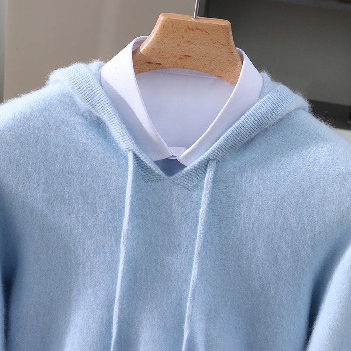 Men's Knit Hoodie Sweater with Drawstring Hood