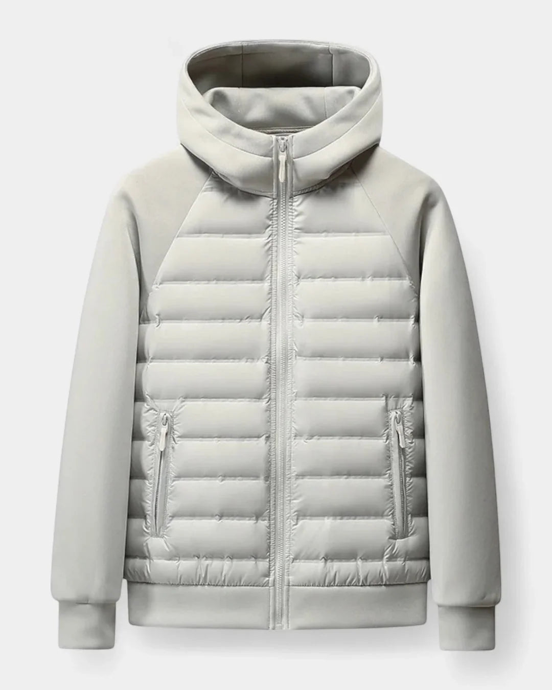 Men's Hooded Quilted Hybrid Jacket with Raglan Sleeves