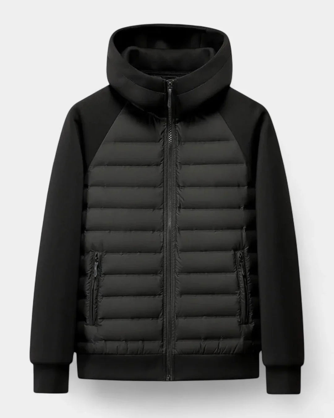 Men's Hooded Quilted Hybrid Jacket with Raglan Sleeves