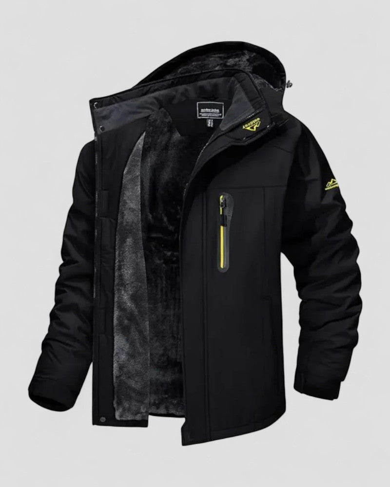 Men's Fleece Lined Hooded Winter Jacket with Zip Pockets