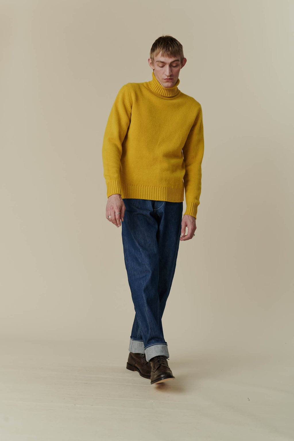 Men's Lambswool Turtleneck Sweater in Mustard Yellow