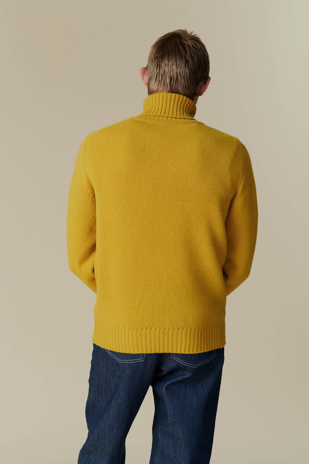 Men's Lambswool Turtleneck Sweater in Mustard Yellow