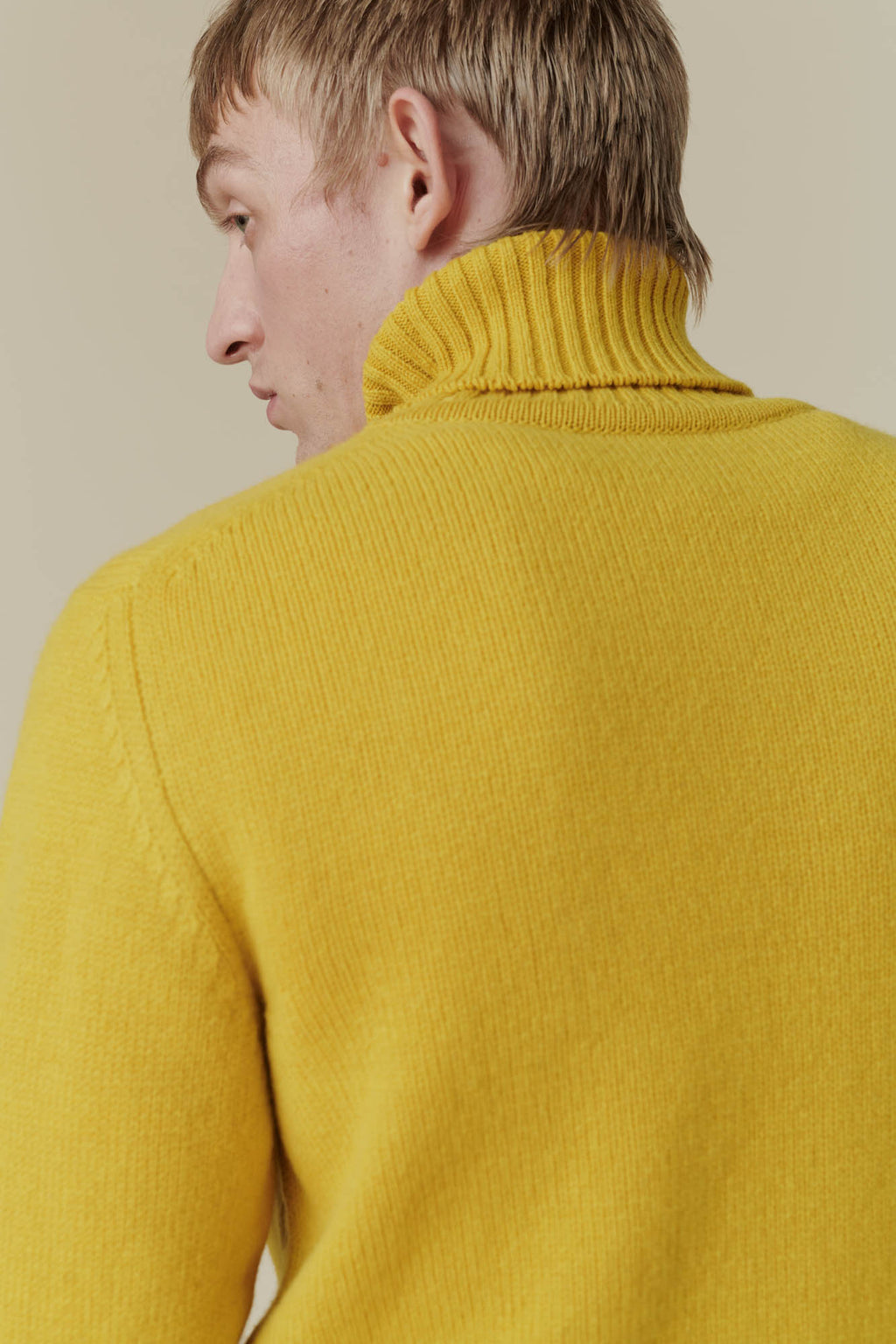 Men's Lambswool Turtleneck Sweater in Mustard Yellow