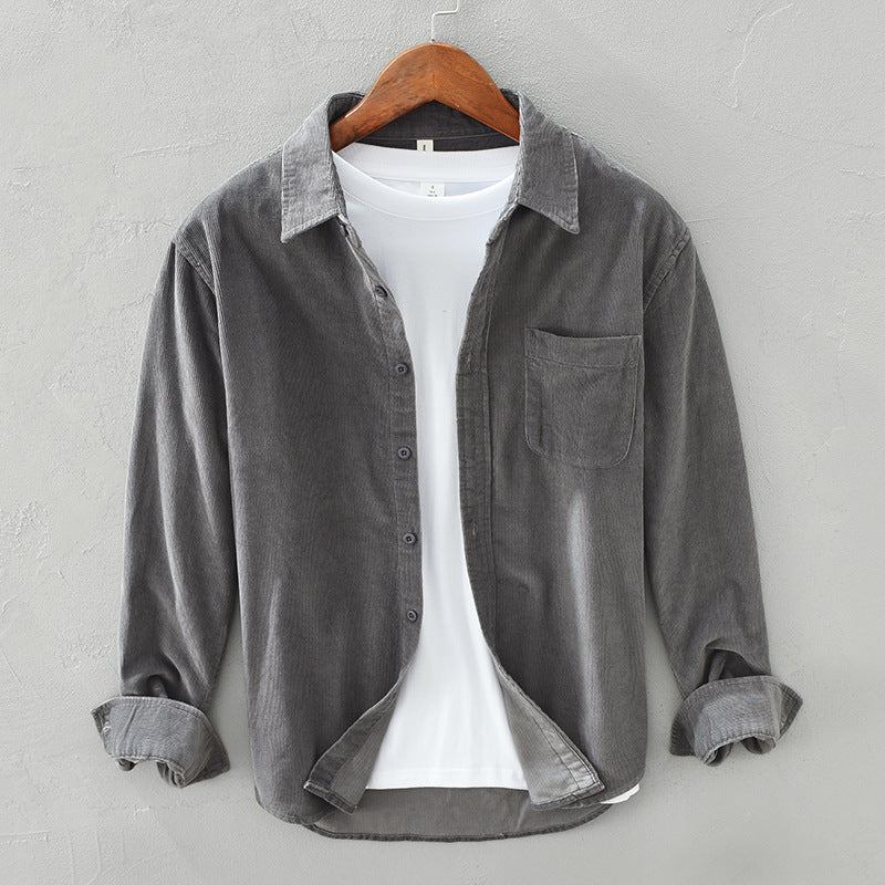 Men's Long Sleeve Shirt Jacket with Chest Pocket