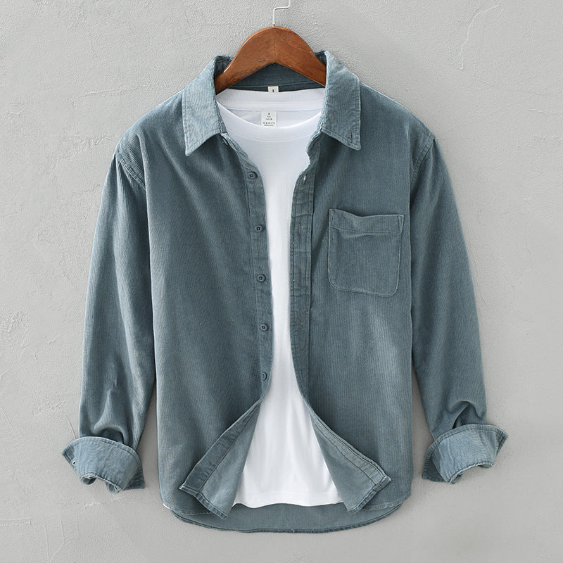 Men's Long Sleeve Shirt Jacket with Chest Pocket