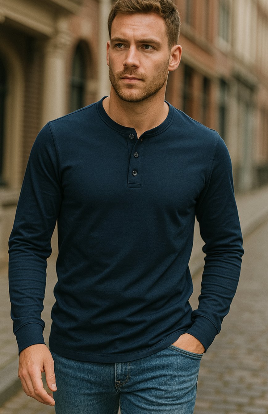 Men's Three Button Long Sleeve Henley Shirt