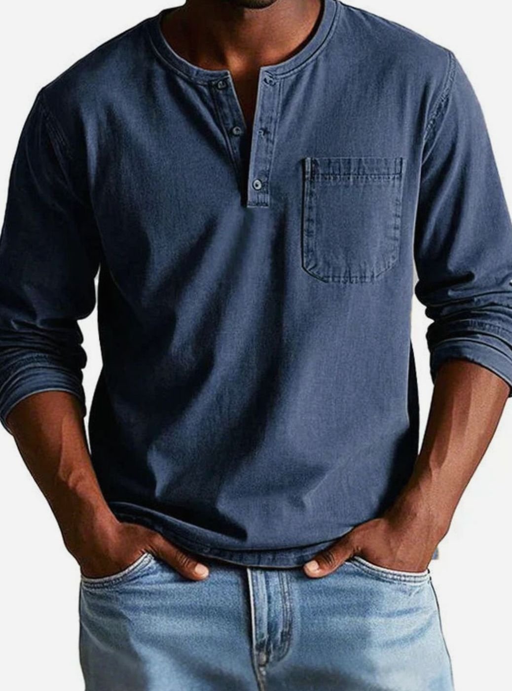 Men's Long Sleeve Henley Shirt with Chest Pocket