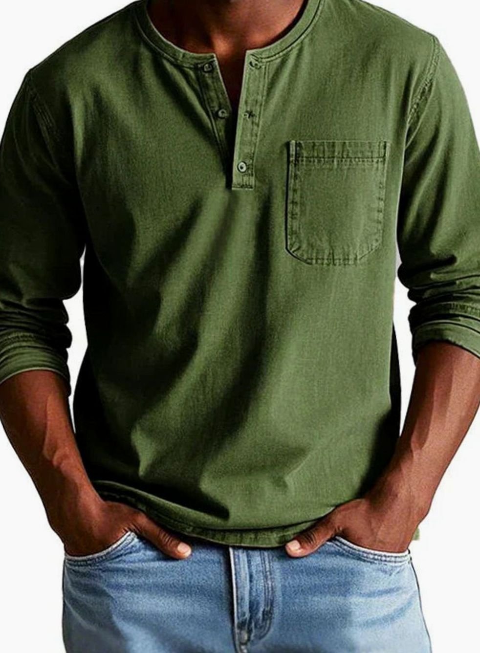 Men's Long Sleeve Henley Shirt with Chest Pocket