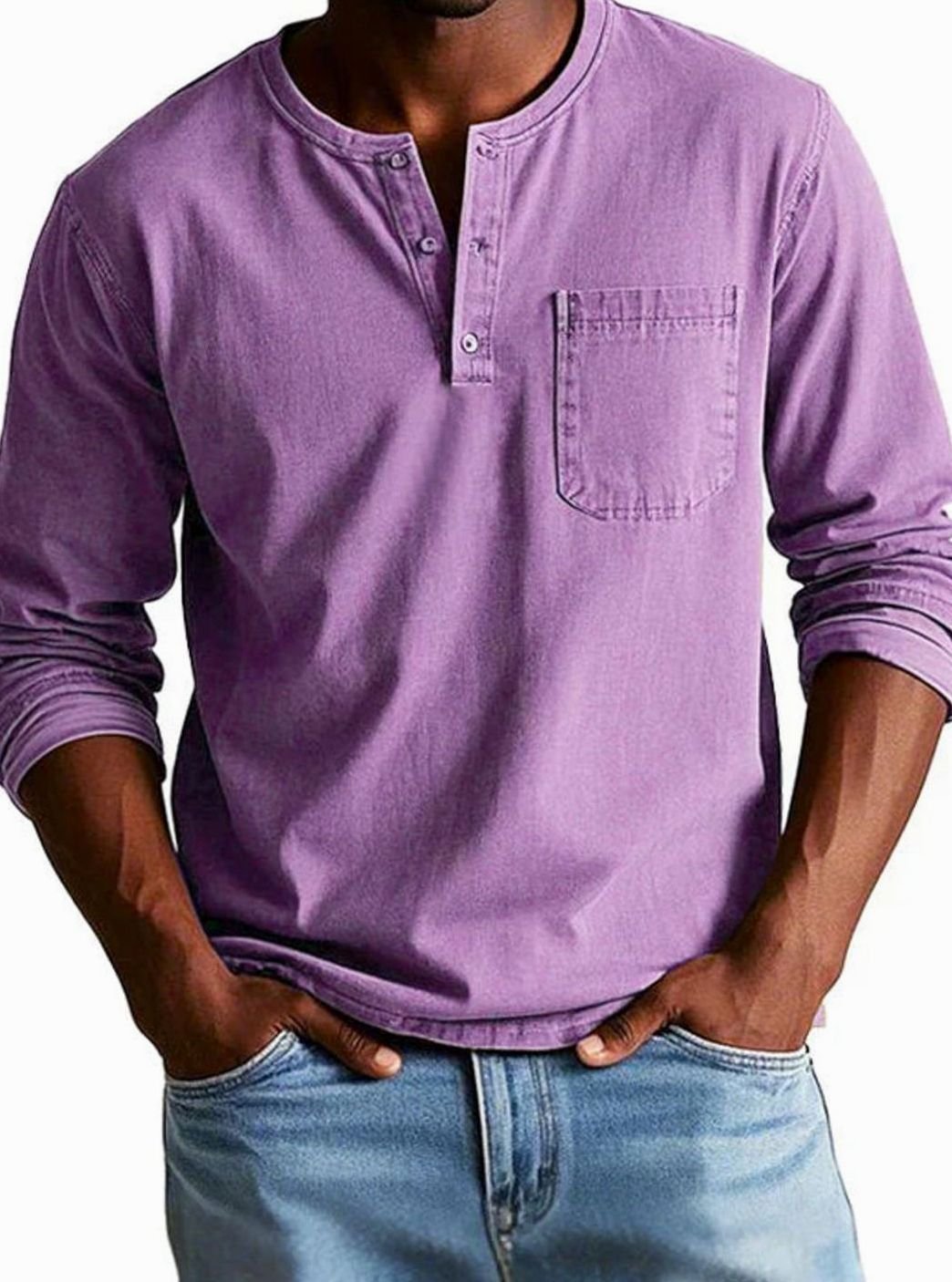 Men's Long Sleeve Henley Shirt with Chest Pocket