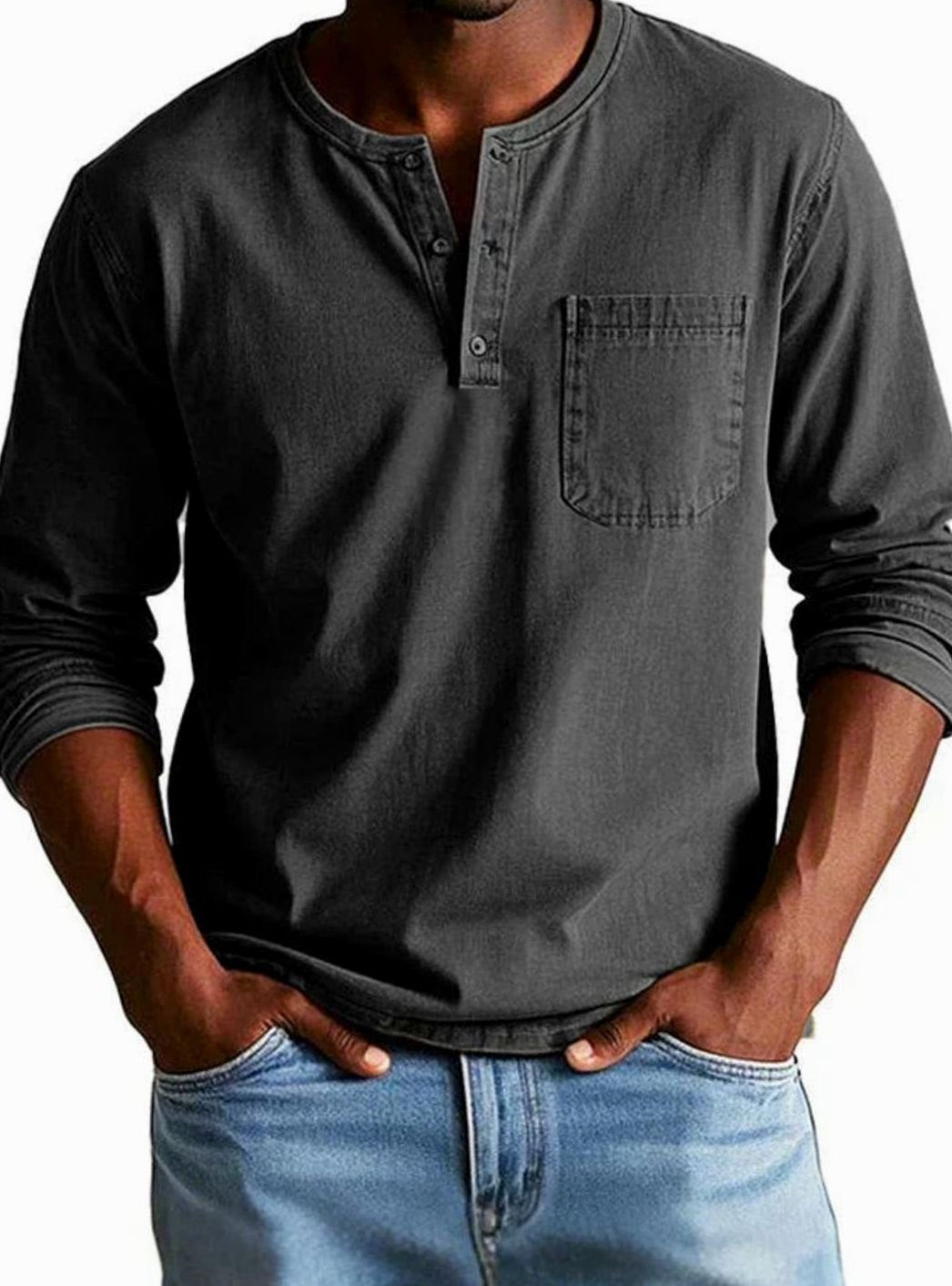 Men's Long Sleeve Henley Shirt with Chest Pocket