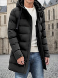 Men's Longline Hooded Puffer Jacket with Drawstring