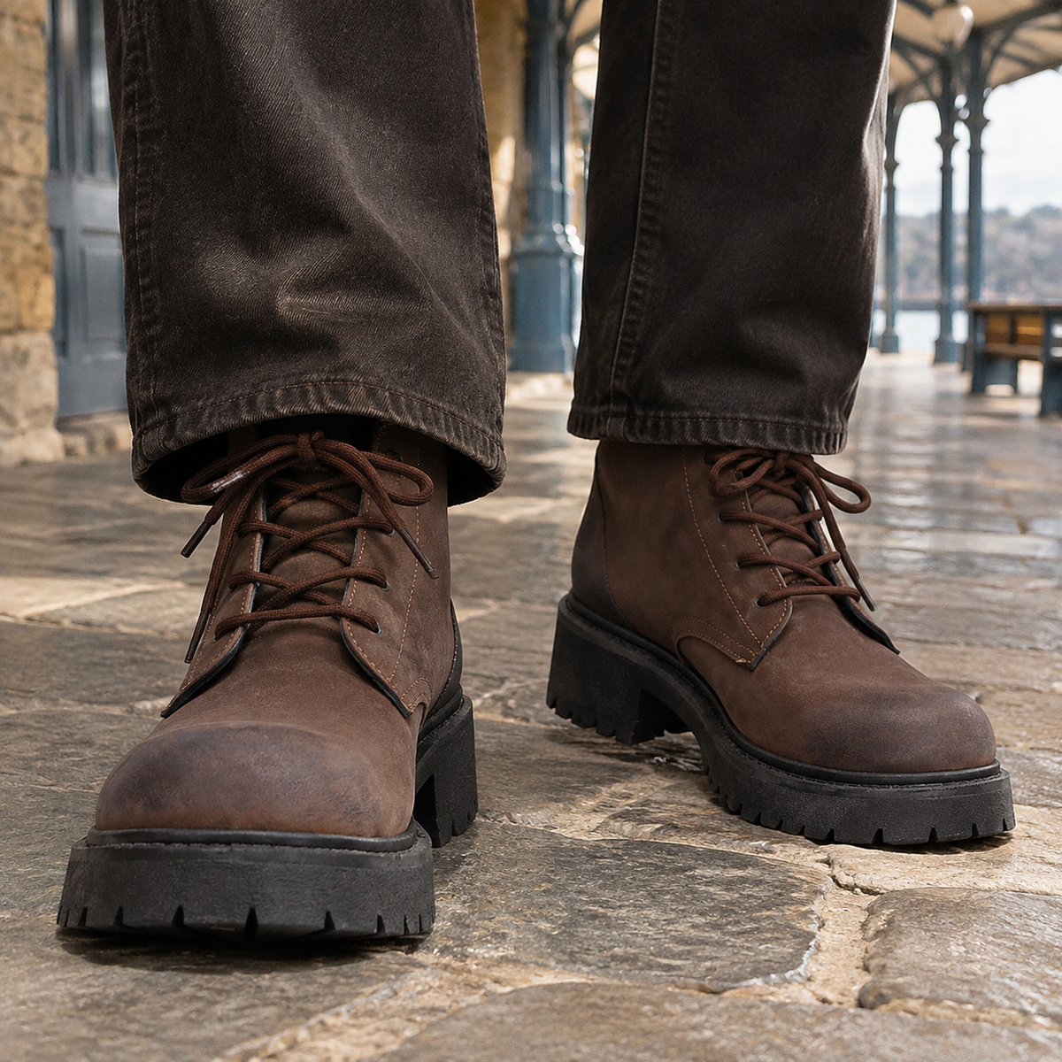 Men's Chunky Lug Sole Lace-Up Boots