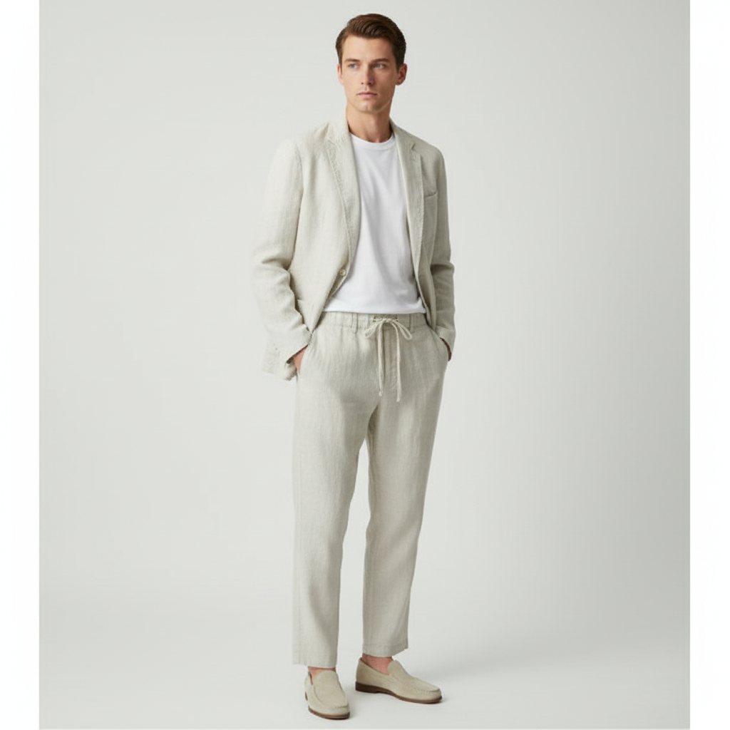 Men's Two-Piece Blazer & Drawstring Pants Suit Set