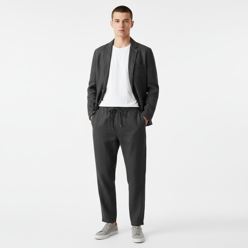 Men's Two-Piece Blazer & Drawstring Pants Suit Set